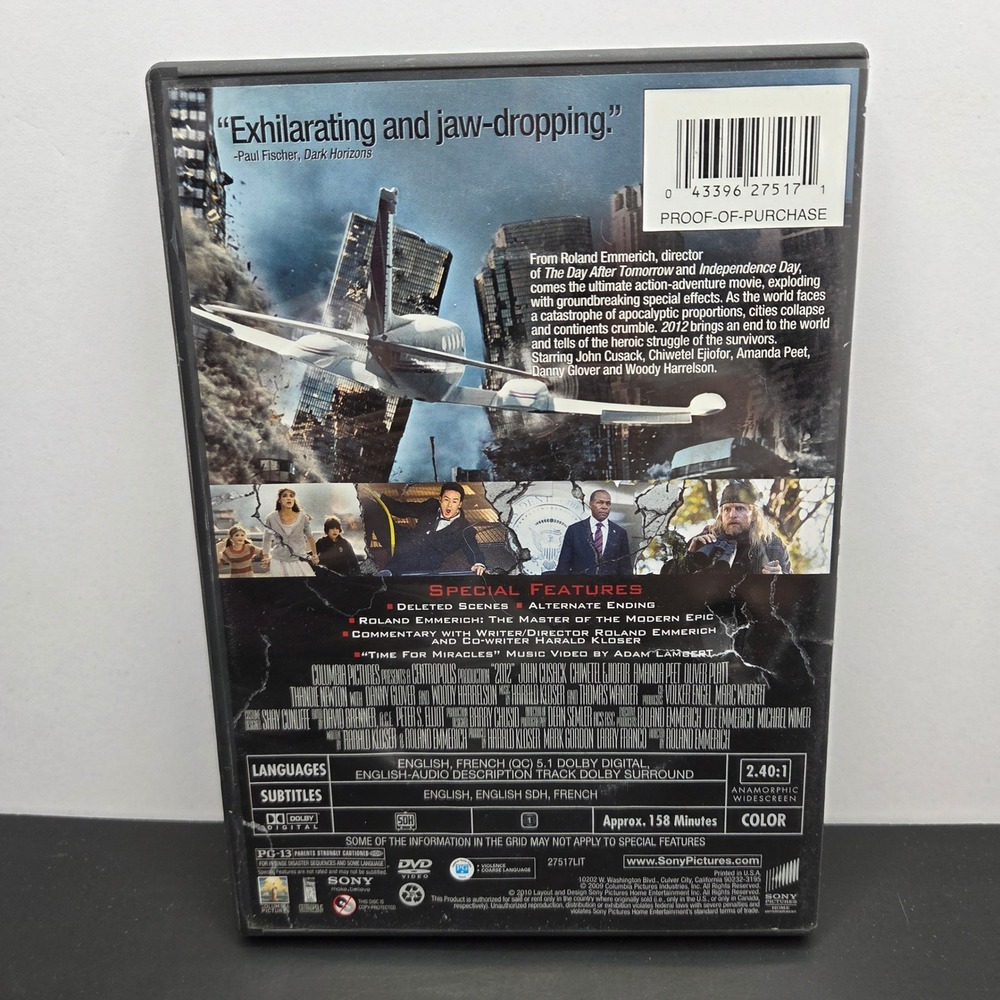 2012 DVD Disaster Action Movie Roland Emmerich Widescreen John Cusack DVD4 - Picture 2 of 4